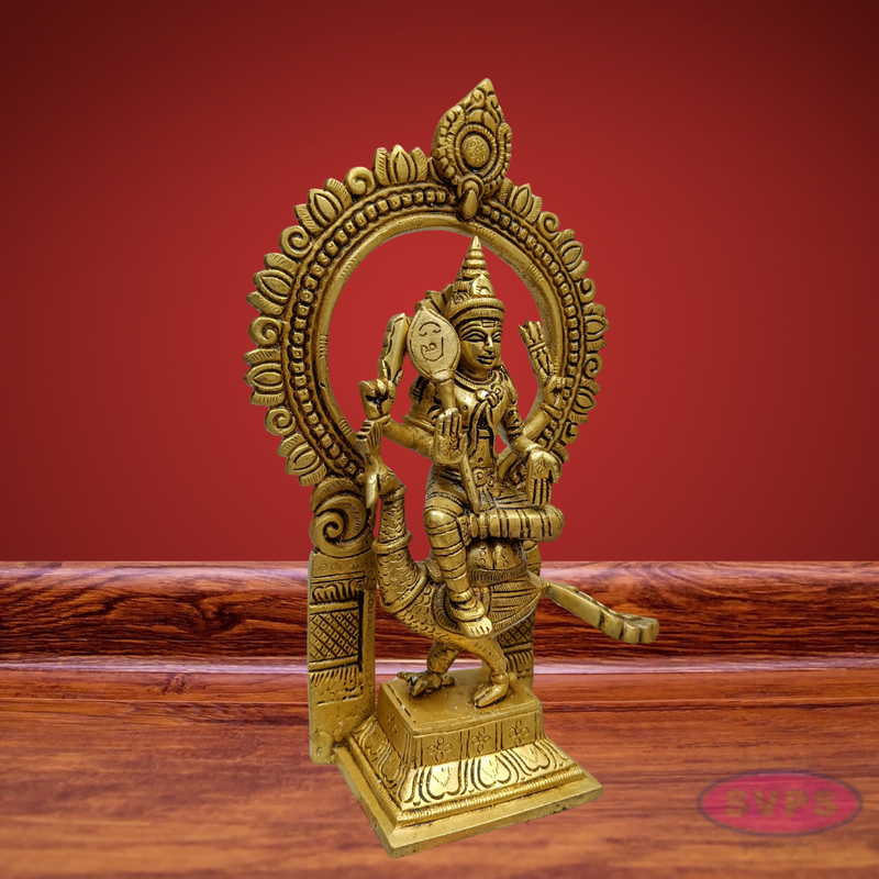 Brass Lord Murugan Sitting on Peacock (Mayil Vahanam) with Prabhavali