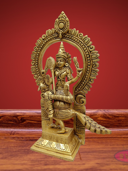 Brass Lord Murugan Sitting on Peacock (Mayil Vahanam) with Prabhavali