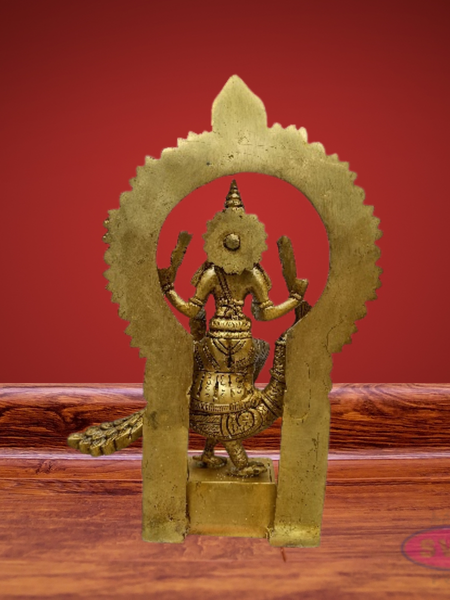 Brass Lord Murugan Sitting on Peacock (Mayil Vahanam) with Prabhavali