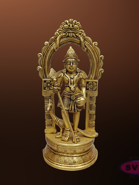 Brass Lord Murugan Idol with Vel and Peacock – Handcrafted Kartikeya Statue for Pooja