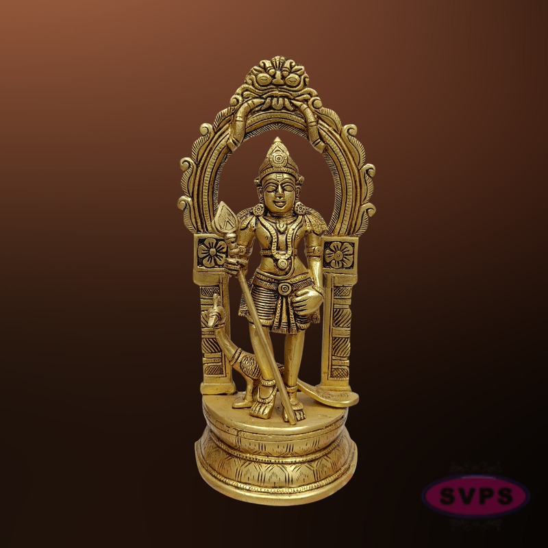 Brass Lord Murugan Idol with Vel and Peacock – Handcrafted Kartikeya Statue for Pooja
