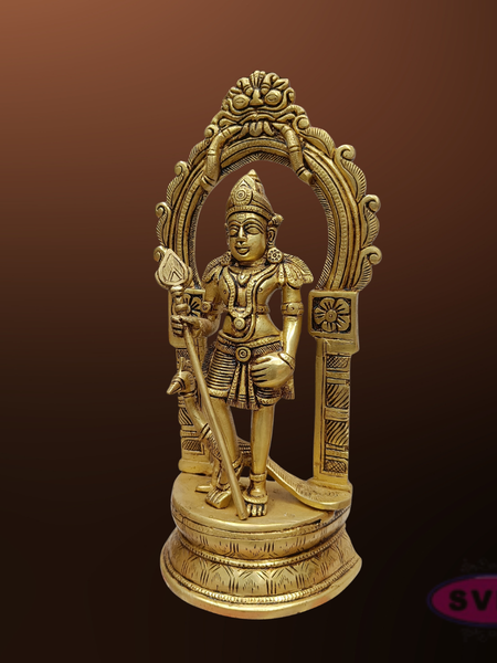 Brass Lord Murugan Idol with Vel and Peacock – Handcrafted Kartikeya Statue for Pooja