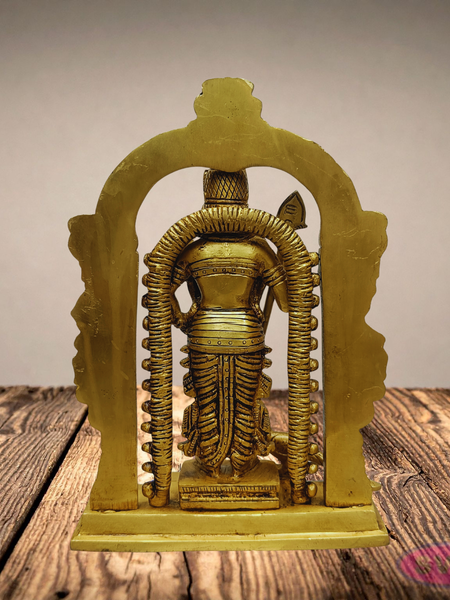 9 Inches Brass Lord Murugan Idol with Vel & Peacock – Antique Finish