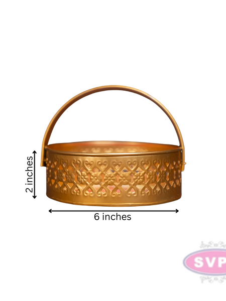 Metal Round Shape Pichwai Design Tray With Handle