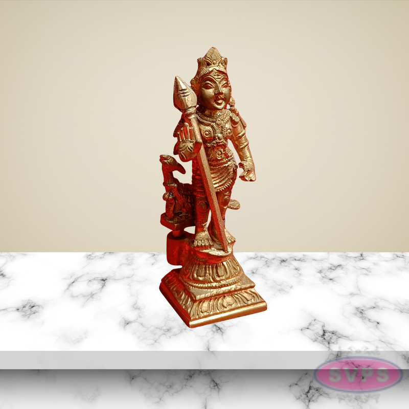 Handmade Panchalogam   Murugar With Peacock / Kumarar Karthikeyar Statue - 4 Inches