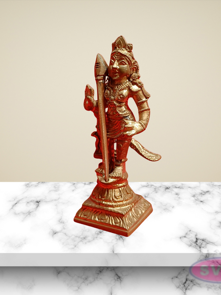 Handmade Panchalogam   Murugar With Peacock / Kumarar Karthikeyar Statue - 4 Inches