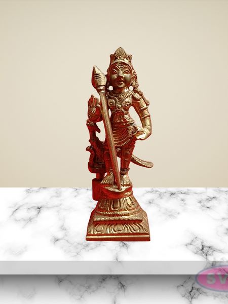 Handmade Panchalogam   Murugar With Peacock / Kumarar Karthikeyar Statue - 4 Inches