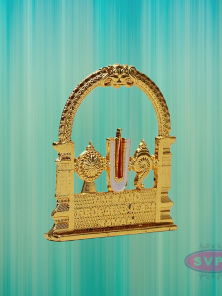 Gold-Plated Lord Venkateswara Namam Arch Idol – Car Dashboard/Pooja Decor