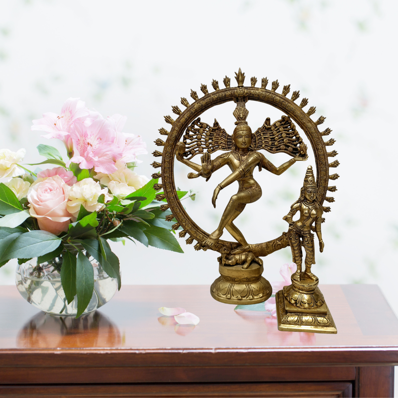 Brass Shiva Nataraja with Goddess Statue Combo