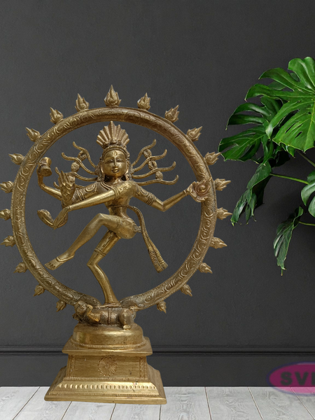 10 Inch Handmade Nataraja Brass Idol – Lord Shiva Dancing Statue for Home Temple & Decor
