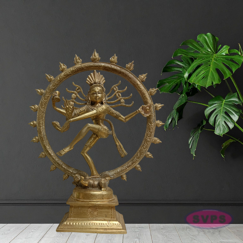 10 Inch Handmade Nataraja Brass Idol – Lord Shiva Dancing Statue for Home Temple & Decor