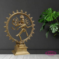 10 Inch Handmade Nataraja Brass Idol – Lord Shiva Dancing Statue for Home Temple & Decor
