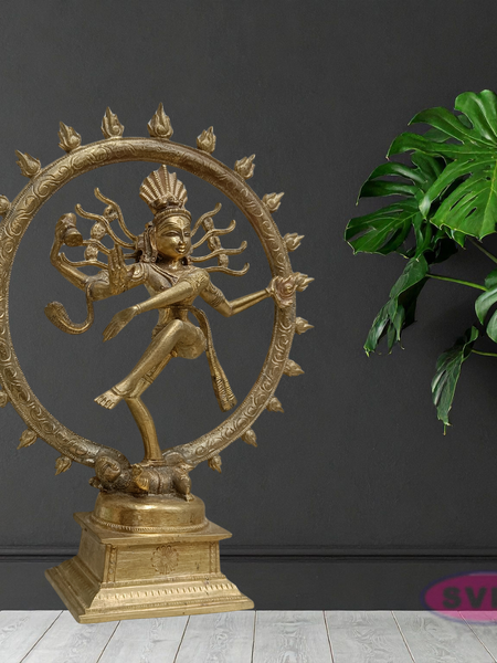 10 Inch Handmade Nataraja Brass Idol – Lord Shiva Dancing Statue for Home Temple & Decor