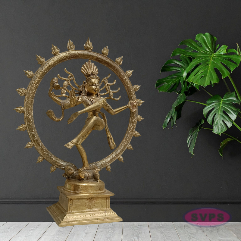 10 Inch Handmade Nataraja Brass Idol – Lord Shiva Dancing Statue for Home Temple & Decor