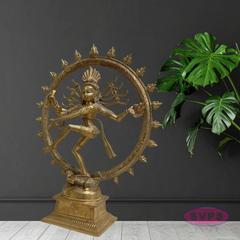 10 Inch Handmade Nataraja Brass Idol – Lord Shiva Dancing Statue for Home Temple & Decor