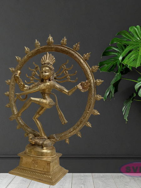 10 Inch Handmade Nataraja Brass Idol – Lord Shiva Dancing Statue for Home Temple & Decor