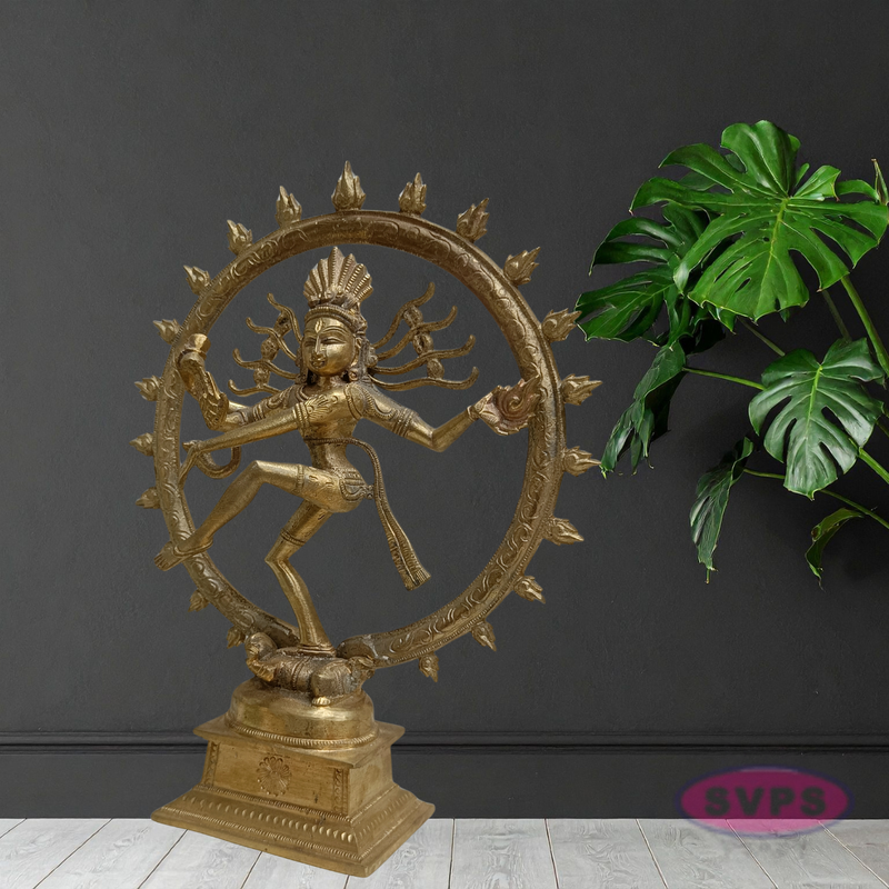 10 Inch Handmade Nataraja Brass Idol – Lord Shiva Dancing Statue for Home Temple & Decor