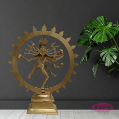 10 Inch Handmade Nataraja Brass Idol – Lord Shiva Dancing Statue for Home Temple & Decor