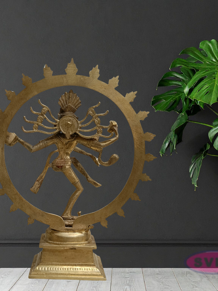 10 Inch Handmade Nataraja Brass Idol – Lord Shiva Dancing Statue for Home Temple & Decor