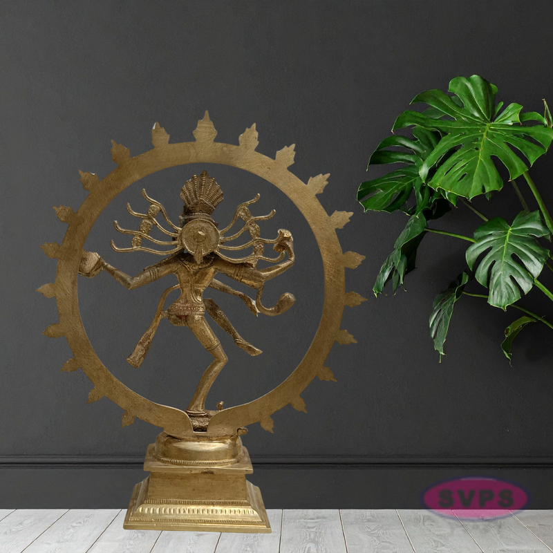 10 Inch Handmade Nataraja Brass Idol – Lord Shiva Dancing Statue for Home Temple & Decor