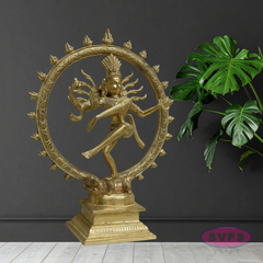 Handmade Nataraja Brass Idol 8 Inch – Lord Shiva Dancing Statue with Prabha Mandala