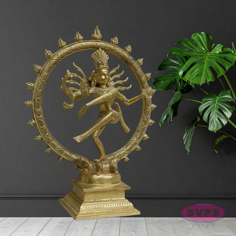 Handmade Nataraja Brass Idol 8 Inch – Lord Shiva Dancing Statue with Prabha Mandala