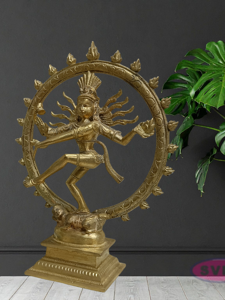 Handmade Nataraja Brass Idol 8 Inch – Lord Shiva Dancing Statue with Prabha Mandala