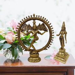 Brass Shiva Nataraja with Goddess Statue Combo