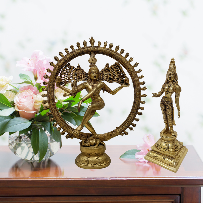 Brass Shiva Nataraja with Goddess Statue Combo