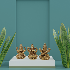 Brass Lakshmi Ganesha Saraswati Idol Set – Perfect Housewarming Gift