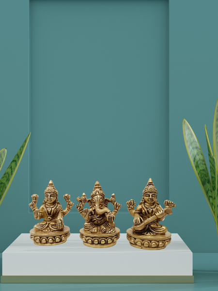 Brass Lakshmi Ganesha Saraswati Idol Set – Perfect Housewarming Gift
