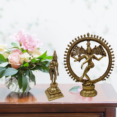 Brass Shiva Nataraja with Goddess Statue Combo