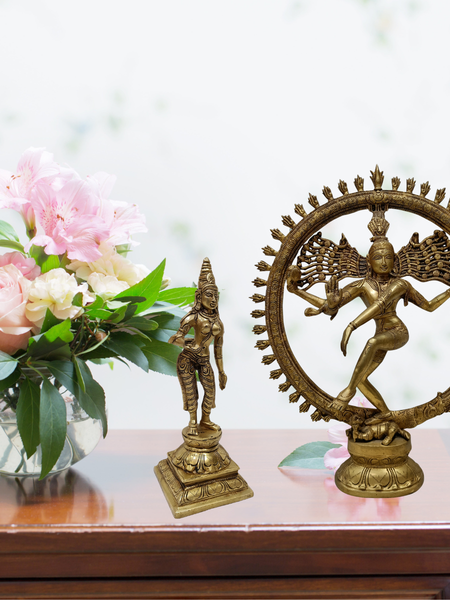 Brass Shiva Nataraja with Goddess Statue Combo