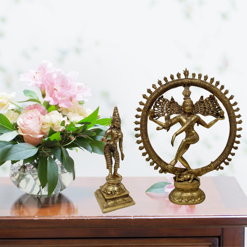 Brass Shiva Nataraja with Goddess Statue Combo