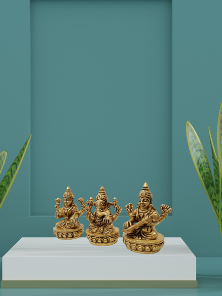 Brass Lakshmi Ganesha Saraswati Idol Set – Perfect Housewarming Gift