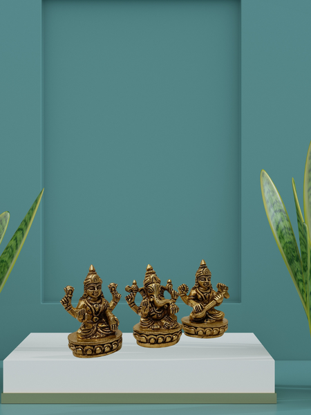 Brass Lakshmi Ganesha Saraswati Idol Set – Perfect Housewarming Gift