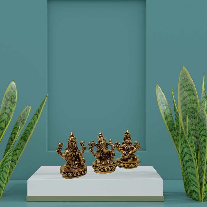Brass Lakshmi Ganesha Saraswati Idol Set – Perfect Housewarming Gift