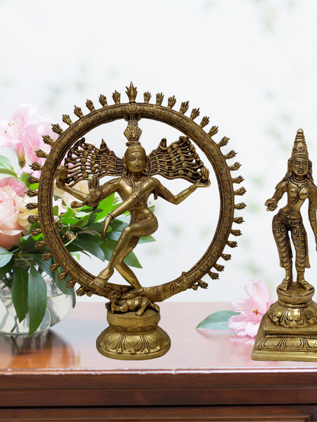 Brass Shiva Nataraja with Goddess Statue Combo