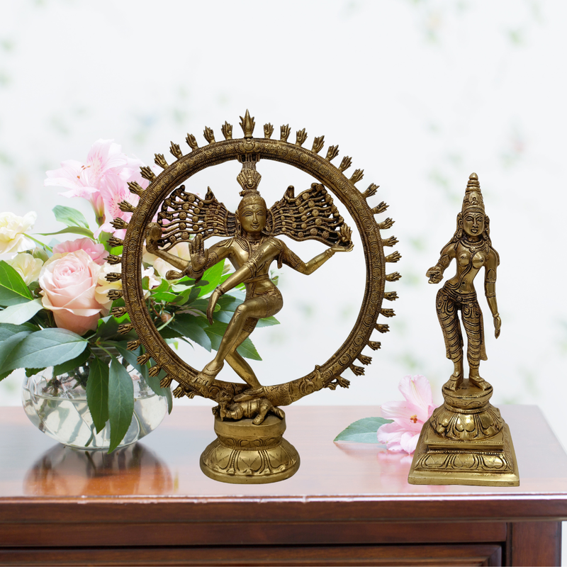 Brass Shiva Nataraja with Goddess Statue Combo