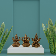 Brass Lakshmi Ganesha Saraswati Idol Set – Perfect Housewarming Gift
