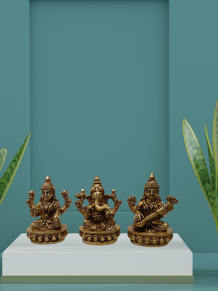 Brass Lakshmi Ganesha Saraswati Idol Set – Perfect Housewarming Gift