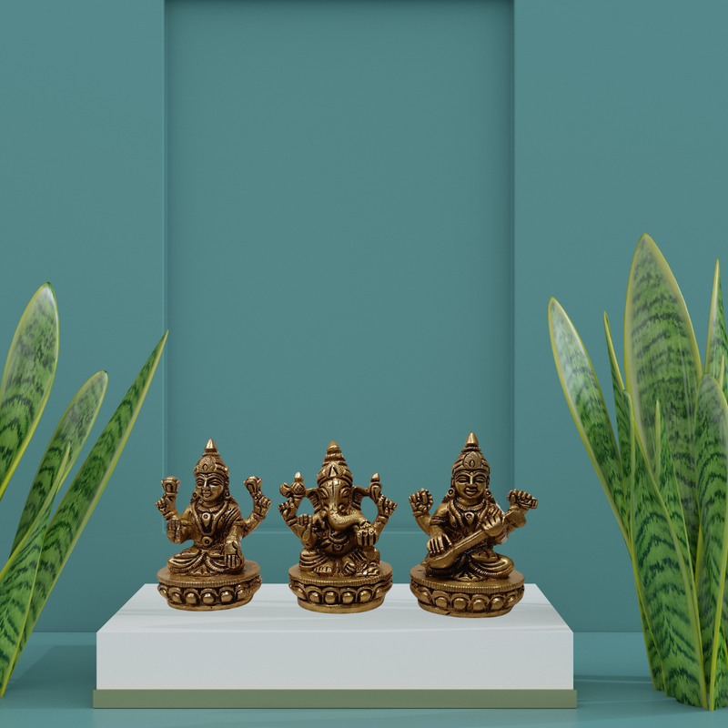 Brass Lakshmi Ganesha Saraswati Idol Set – Perfect Housewarming Gift