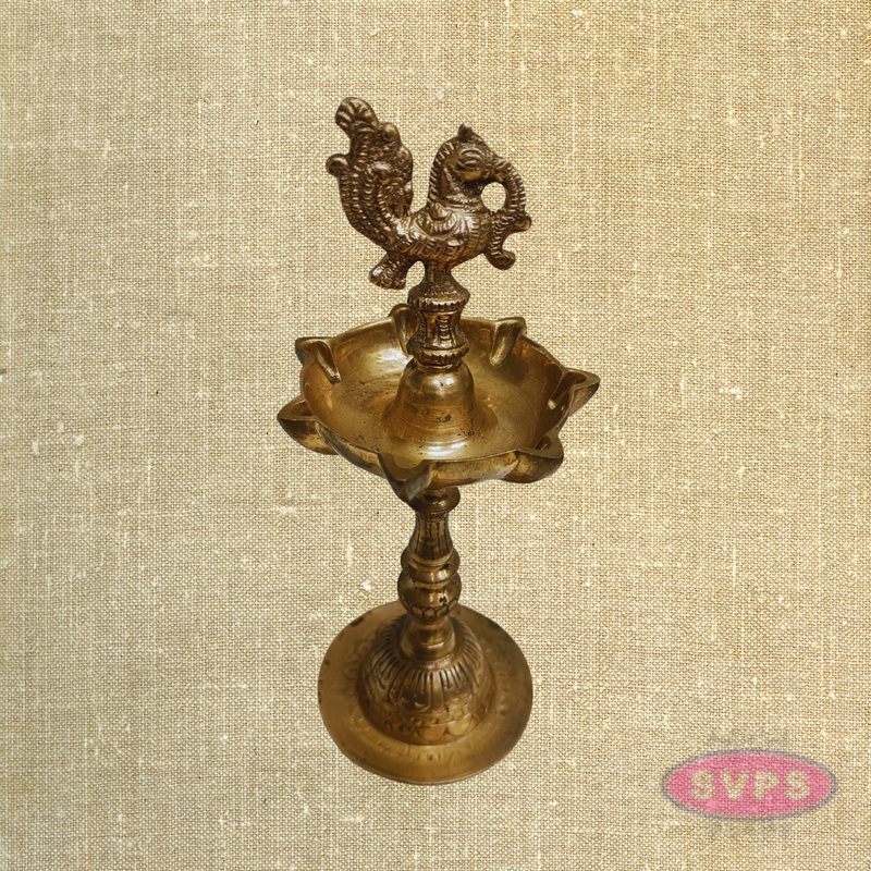 Panchaloha Peacock Vilakku – Handmade Traditional Oil Lamp for Pooja & Home Decor