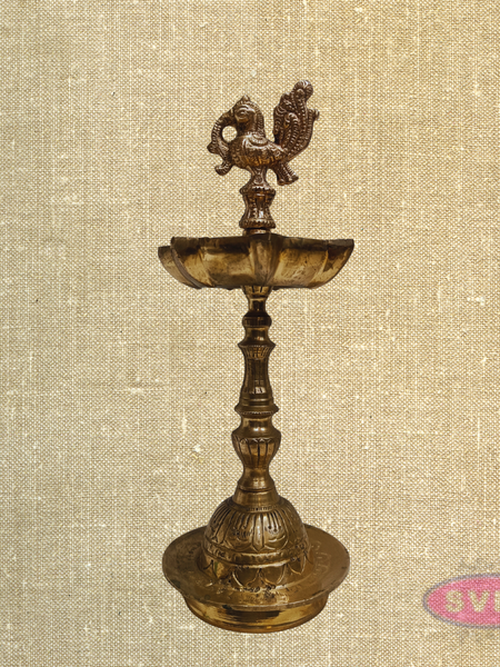 Panchaloha Peacock Vilakku – Handmade Traditional Oil Lamp for Pooja & Home Decor