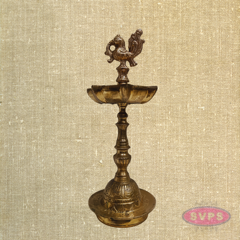 Panchaloha Peacock Vilakku – Handmade Traditional Oil Lamp for Pooja & Home Decor