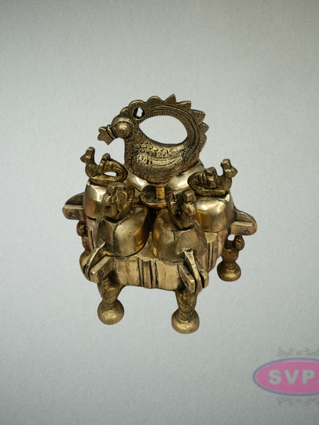 Handcrafted Brass Peacock Ritual Box with Decorative Lids