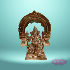 Panchaloha Ganesh Murti Sitting On Base With Arch