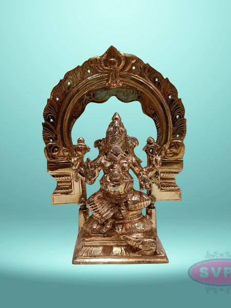 Panchaloha Ganesh Murti Sitting On Base With Arch