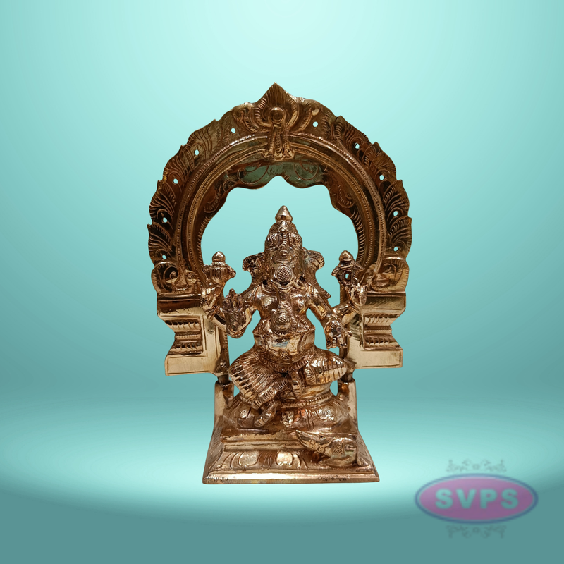 Panchaloha Ganesh Murti Sitting On Base With Arch