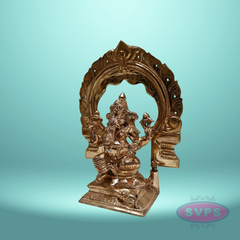 Panchaloha Ganesh Murti Sitting On Base With Arch